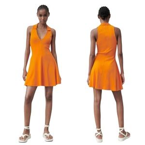 Zara Orange Lapel Collar Rib Skater Bloggers Fav Short Casual Dress NWT Size S